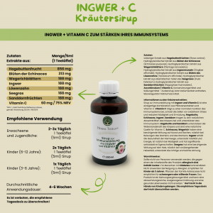 Veganer Kräutersirup Ingwer + Vitamin C: Glutenfrei & Laktosefrei